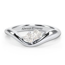 Tilted Double Heart Gemstone Ring with Curved Band