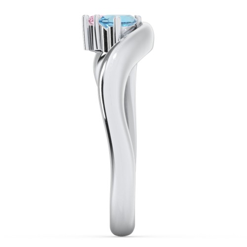 Tilted Double Heart Gemstone Ring with Curved Band