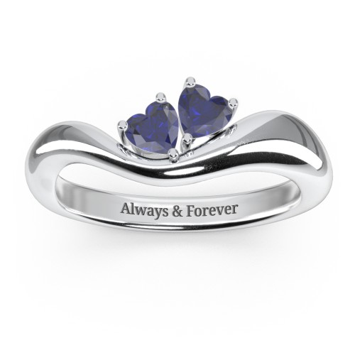 Tilted Double Heart Gemstone Ring with Curved Band