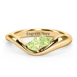 Tilted Double Heart Gemstone Ring with Curved Band in 18K Gold Plated Silver with Peridot