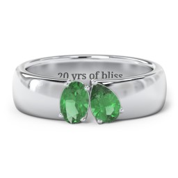 Toi et Moi Oval and Pear Gemstone Ring with Wide Band