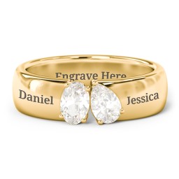 Toi et Moi Oval and Pear Gemstone Ring with Wide Band