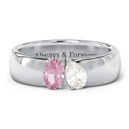 Toi et Moi Oval and Pear Gemstone Ring with Wide Band