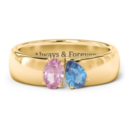 Toi et Moi Oval and Pear Gemstone Ring with Wide Band