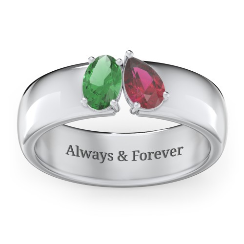 Toi et Moi Oval and Pear Gemstone Ring with Wide Band