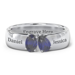 Toi et Moi Oval and Pear Gemstone Ring with Wide Band in 925 Sterling Silver with Blue Sapphire