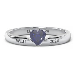 Solitaire Heart Gemstone Ring with Engravable Band