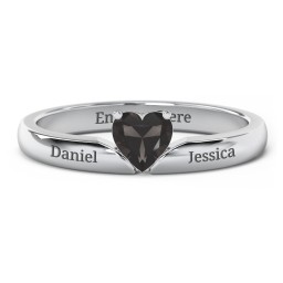 Solitaire Heart Gemstone Ring with Engravable Band