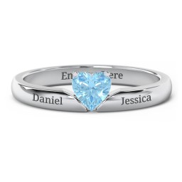Solitaire Heart Gemstone Ring with Engravable Band