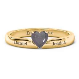 Solitaire Heart Gemstone Ring with Engravable Band