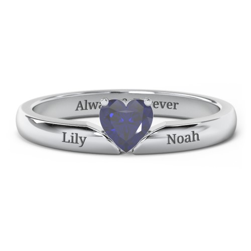 Solitaire Heart Gemstone Ring with Engravable Band