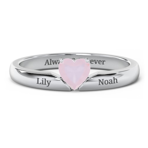 Solitaire Heart Gemstone Ring with Engravable Band