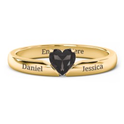 Solitaire Heart Gemstone Ring with Engravable Band in 18K Gold Plated Silver with Smokey Quartz