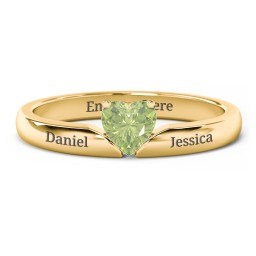 Solitaire Heart Gemstone Ring with Engravable Band in 18K Gold Plated Silver with Peridot