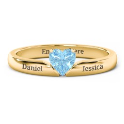 Solitaire Heart Gemstone Ring with Engravable Band in 18K Gold Plated Silver with Blue Topaz