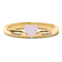 Solitaire Heart Gemstone Ring with Engravable Band in 18K Gold Plated Silver with Opal