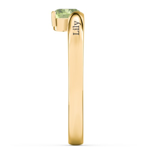 Solitaire Heart Gemstone Ring with Engravable Band – 18K Gold Plated Silver with Peridot