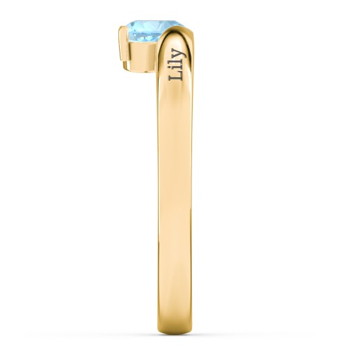 Solitaire Heart Gemstone Ring with Engravable Band – 18K Gold Plated Silver with Blue Topaz
