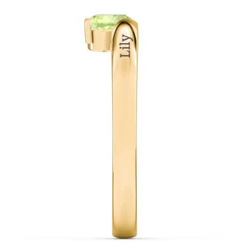 Solitaire Heart Gemstone Ring with Engravable Band – 18K Gold Plated Silver with Peridot
