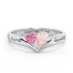 Toi et Moi Heart and Pear Gemstone Ring with V-Shape Band