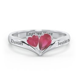 Toi et Moi Heart and Pear Gemstone Ring with V-Shape Band