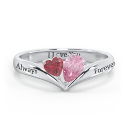 Toi et Moi Heart and Pear Gemstone Ring with V-Shape Band