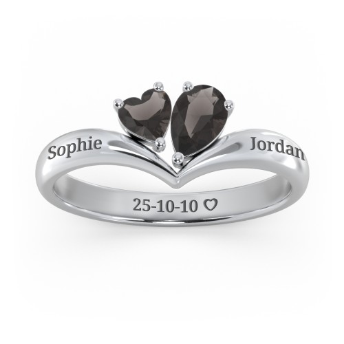 Toi et Moi Heart and Pear Gemstone Ring with V-Shape Band