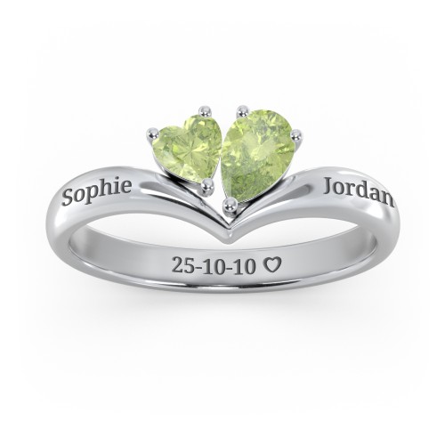 Toi et Moi Heart and Pear Gemstone Ring with V-Shape Band