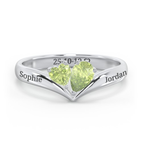 Toi et Moi Heart and Pear Gemstone Ring with V-Shape Band