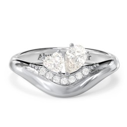 Toi et Moi Heart and Pear Gemstone Ring with Curved Band and Accent Stones