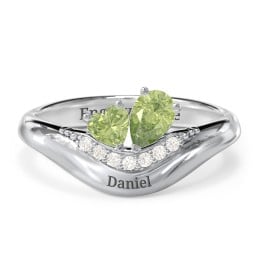 Toi et Moi Heart and Pear Gemstone Ring with Curved Band and Accent Stones