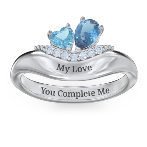 Toi et Moi Heart and Pear Gemstone Ring with Curved Band and Accent Stones