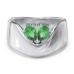 Toi et Moi Pear Gemstone Ring with Wide Curved Band