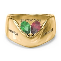 Toi et Moi Pear Gemstone Ring with Wide Curved Band