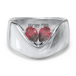 Toi et Moi Pear Gemstone Ring with Wide Curved Band