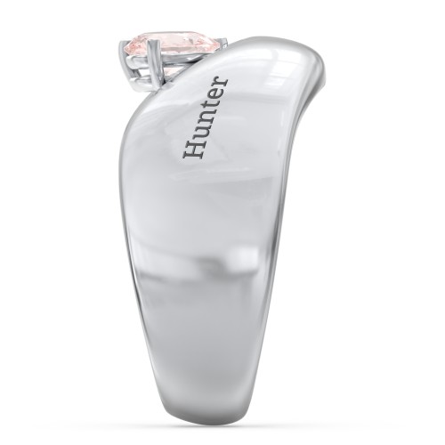 Toi et Moi Pear Gemstone Ring with Wide Curved Band – Sterling Silver with Morganite