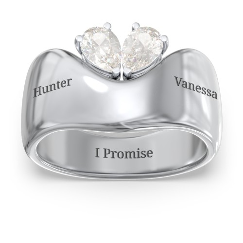 Toi et Moi Pear Gemstone Ring with Wide Curved Band