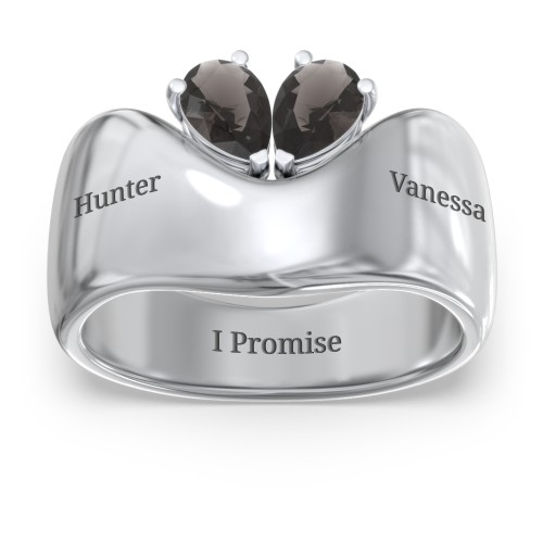 Toi et Moi Pear Gemstone Ring with Wide Curved Band