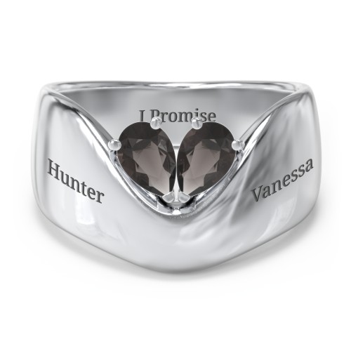Toi et Moi Pear Gemstone Ring with Wide Curved Band