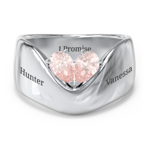 Toi et Moi Pear Gemstone Ring with Wide Curved Band – Sterling Silver with Morganite