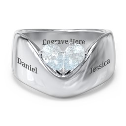 Toi et Moi Pear Gemstone Ring with Wide Curved Band in 925 Sterling Silver with Aquamarine