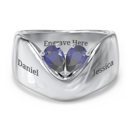 Toi et Moi Pear Gemstone Ring with Wide Curved Band in 925 Sterling Silver with Blue Sapphire