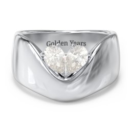 Toi et Moi Pear Gemstone Ring with Wide Curved Band in 925 Sterling Silver with Cubic Zirconia