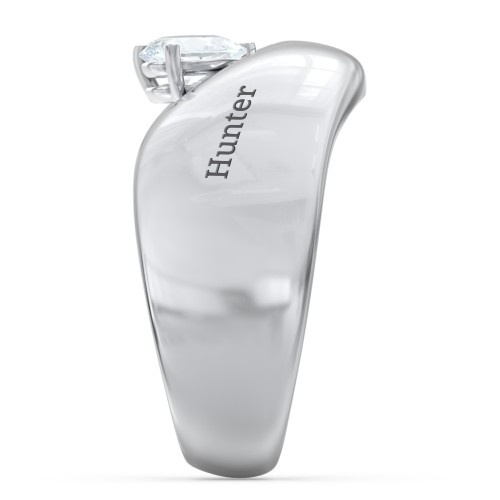 Toi et Moi Pear Gemstone Ring with Wide Curved Band – Sterling Silver with Aquamarine