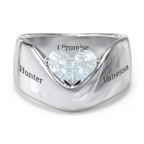 Toi et Moi Pear Gemstone Ring with Wide Curved Band – Sterling Silver with Aquamarine