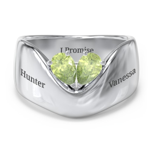 Toi et Moi Pear Gemstone Ring with Wide Curved Band – Sterling Silver with Peridot