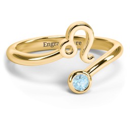 Zodiac Sign & Birthstone Bypass Ring in 18K Gold Plated Silver with Blue Topaz