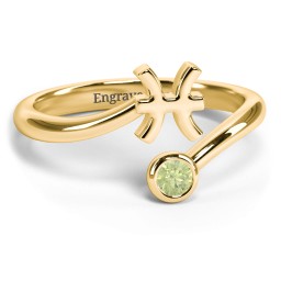 Zodiac Sign & Birthstone Bypass Ring in 18K Gold Plated Silver with Peridot