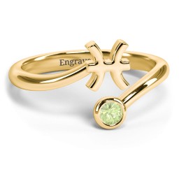Zodiac Sign & Birthstone Bypass Ring in 18K Gold Plated Silver with Peridot