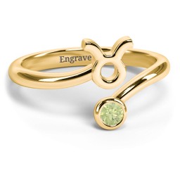 Zodiac Sign & Birthstone Bypass Ring in 18K Gold Plated Silver with Peridot